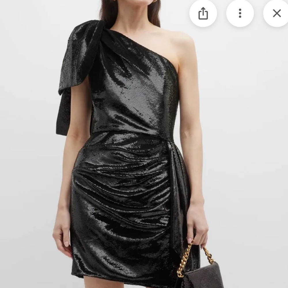 Shoshanna Women's Black Draped One-Shoulder Sequin Mini Dress Size 12